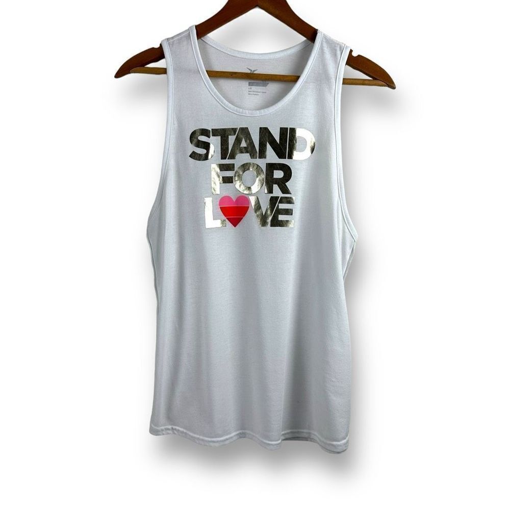Old Navy Active Women's Size L Semi Fitted Graphic Tank White Stand For Love Gym